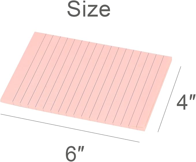 Vanpad Lined Sticky Notes 4X6 in Bright Pink Ruled Stickies Super Sticking Power Memo Pads Strong Adhesive, 6 Pads/Pack, 45 Sheets/pad