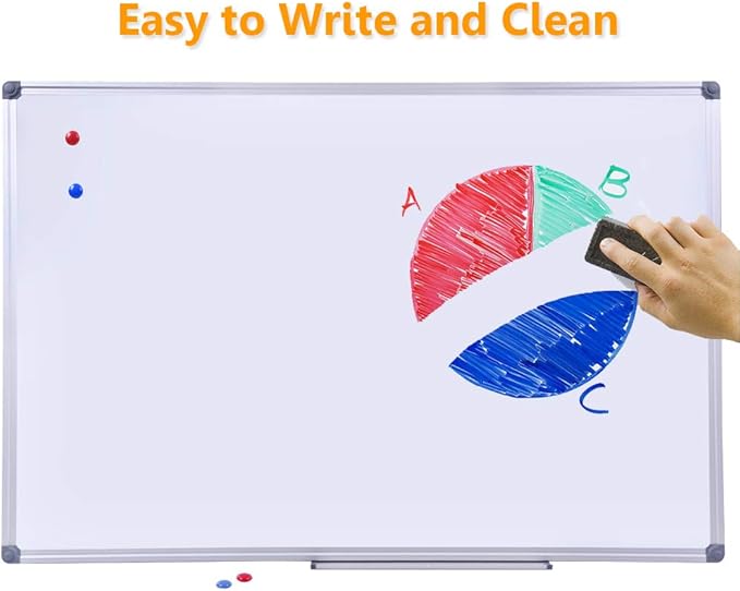 Large 60 x 40-in Magnetic Dry Erase Board with Pen Tray| Wall-Mounted Aluminum Message Presentation Memo White Board for Office Home and School