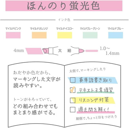 ZEBRA WKT7-5C-N Highlighter, Mildliner, Faint Fluorescent Colors, 5 Colors