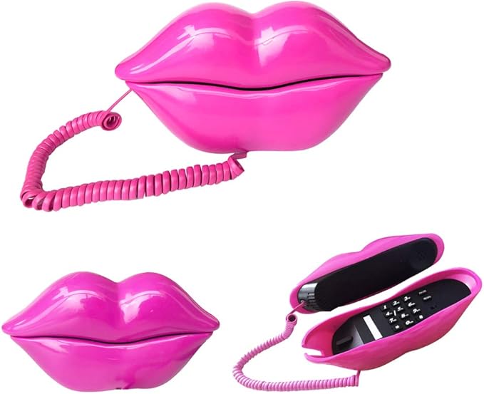 Corded Lip Phone, Benotek Novelty Landline Phone for Home/Office/Shops/Party Decor, Real Wired Funny Mouth Cartoon Telephone for Gift (Rose)