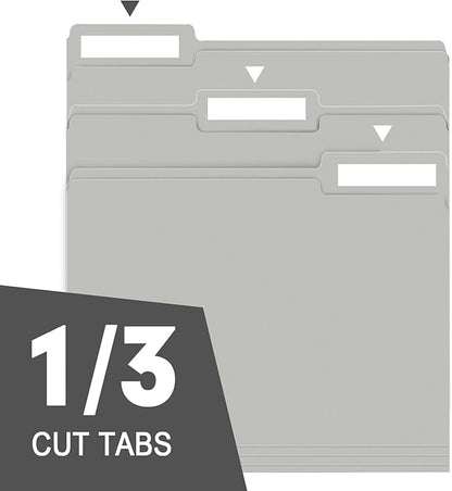 File Folder, RAZCC 150 Pack 1/3 Cut Tab File Folders Letter Size, Grey, Folders with Tab, Great for Organizing and Easy File Storage