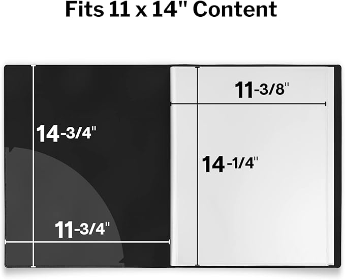 Dunwell 11x14 Binder with Sleeves (Black), 24 Pockets Display 48 Pages, Large Folder with Plastic Sleeves,11x14 Presentation Book with Protector Sleeves, Kids Art Portfolio 14x11,Clear Pages,Vertical