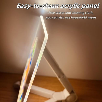 Acrylic Led Dry Erase Board - Creative Rewritable Message Center Board - Regularly Led Note Board with Colour Pens - Light up a Glow Memo Board Note with 7 Pen - Free Eraser Easy to Clean