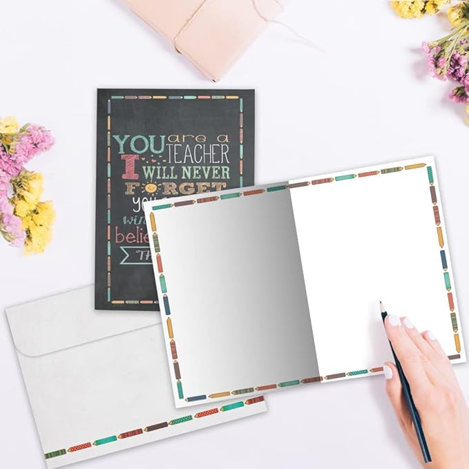 Tree-Free Greetings Teacher Appreciation Cards - Artful Designs - 2 Cards + Matching Envelopes - Made in USA - 100% Recycled Paper - 5"x7" - Lighthearted, For Teacher, Teacher Thanks (GT64454)