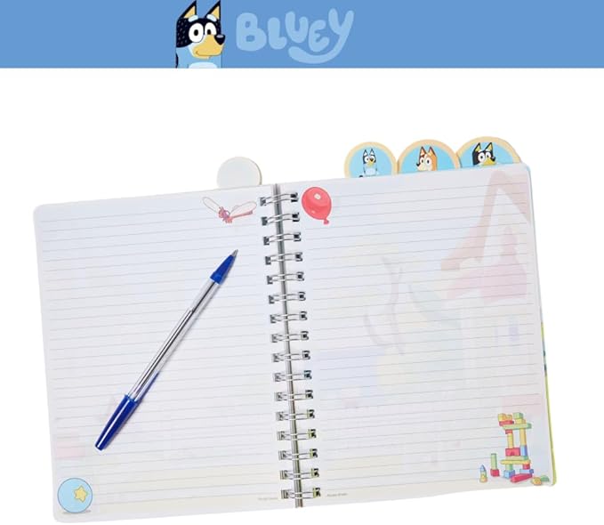 Innovative Designs Bluey Tab Journal Notebook, Spiral Bound, 96 Lined Pages, 8 x 7 inches, Blue