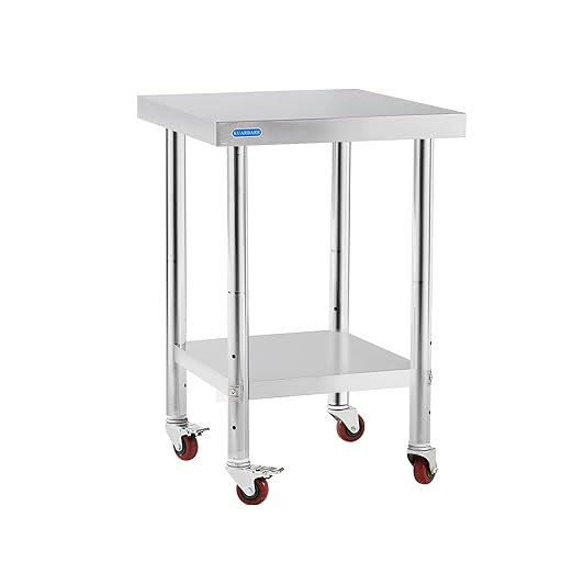 Stainless Steel Table for Prep & Work with 4 Caster Wheels with Undershelf 18 x 24 NSF Metal Commercial Kitchen Prep Table with Adjustable Under Shelf Worktable for Restaurant Home Outdoor