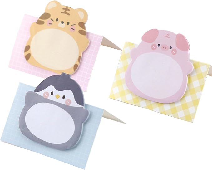 24 Pads Cute Animal Shaped Sticky Notes 8 Cute Patterns 3 Pads of Each Kawaii Self-Sticky Notes Memo Pad for School Office Home Kids Students Roommates Tab Gifts