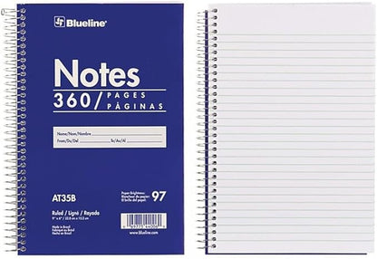 Blueline Steno Pad/Note Pad, Spiral Binding with Flexible Blue Cover, 9 x 6 x 0.813 Inches, 360 Pages (AT35B)