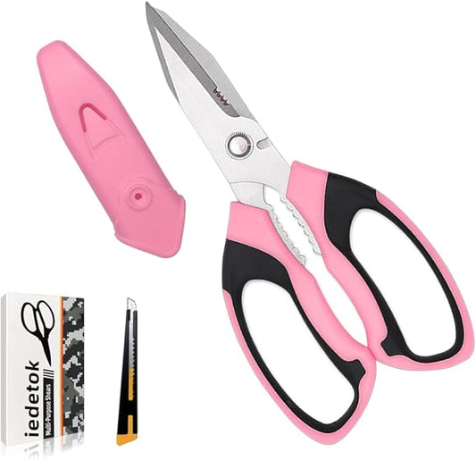 Utility Scissors Heavy Duty, Ultra Sharp Blade Shears, Comfortable Non-Slip Handle, Multipurpose Stainless Steel Scissors For Cutting Cardboard, Fabric, Carpet, Leather, Wire