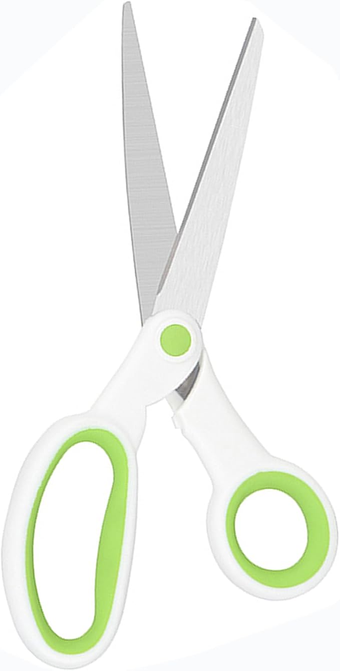 Left Handed Scissors for Adults Student Kids, 8" Heavy Duty Stainless Steel Lefty Scissors for Office, Home, Arts and Crafts, Green and White (2 Pack)