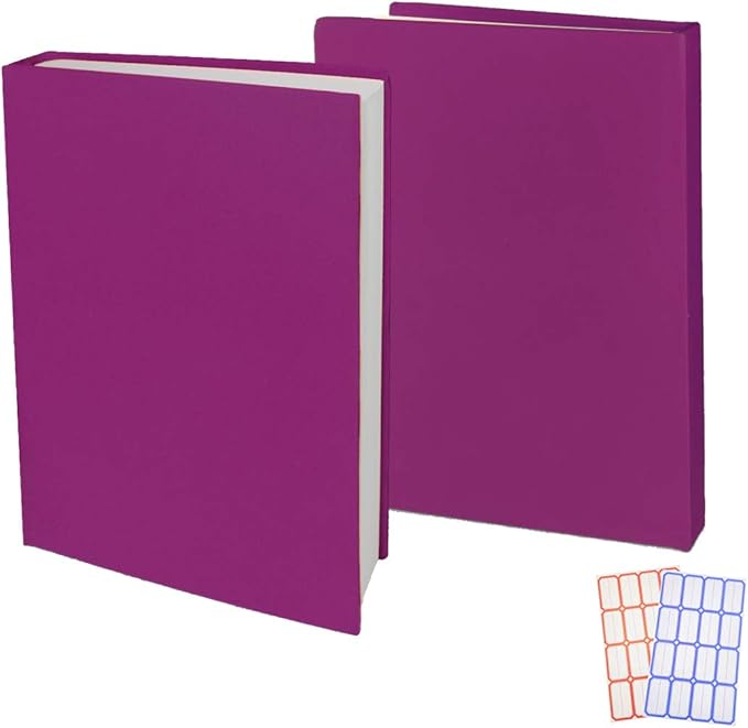 2 Pack Stretchable Book Sleeve Covers, for Paperbacks Hardcover Textbooks up to 9" x 12", Office Supplies with Free Sticker Labels (2 Pack, Rose Red)