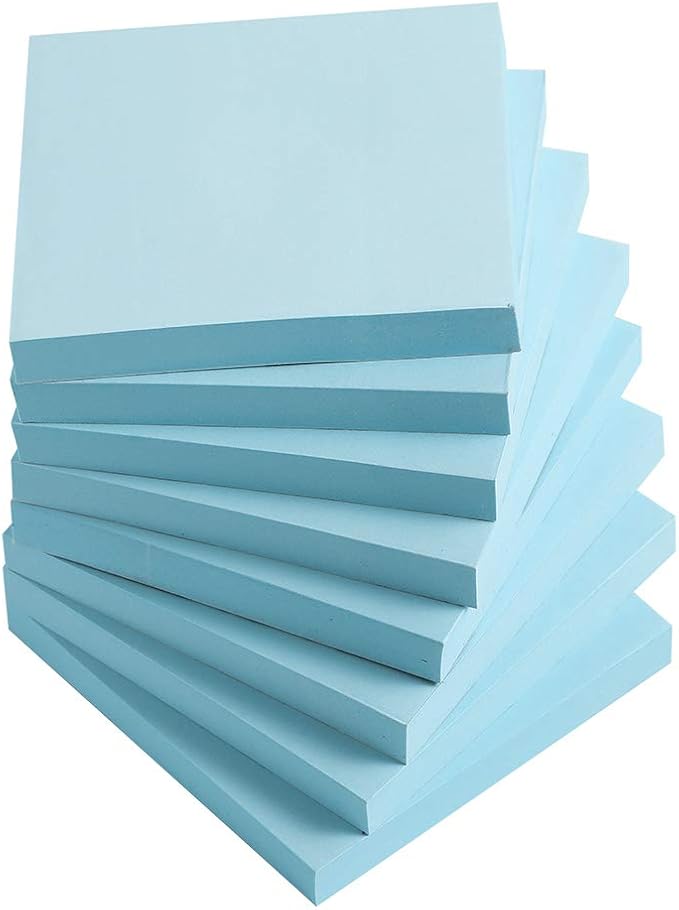 Vanpad Sticky Notes 3x3 Inches,Light Blue Self-Stick Pads, Easy to Post for Home, Office, Notebook, 8 Pads/Pack