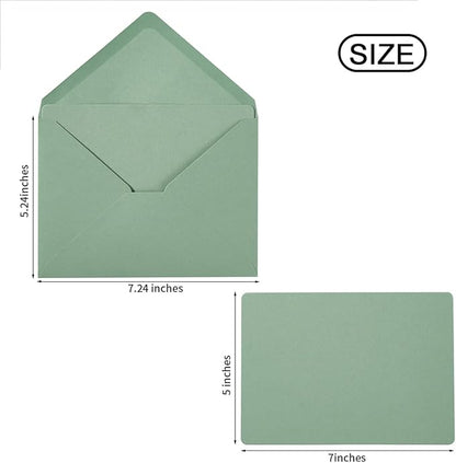 A7 Colorful Envelopes and Blank Cards 24 Pieces A7 Envelopes and 24 Pieces 5x7 Colorful Flat Cards for Weddings, Invitations, Birthday, Baby Shower (Sage Green)