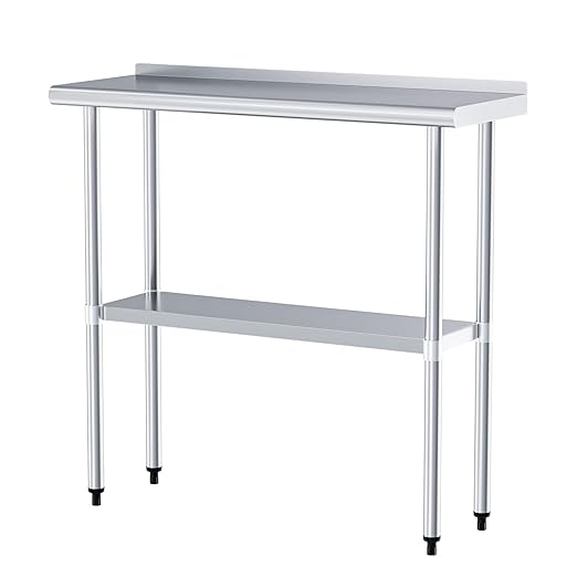 Stainless Steel Table 14 x 36 Inches Metal Prep Table with Backsplash & Adjustable Undershelf for Commercial Kitchen, Outdoor, Restaurant, Hotel & Garage