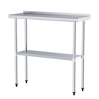 Stainless Steel Table 14 x 36 Inches Metal Prep Table with Backsplash & Adjustable Undershelf for Commercial Kitchen, Outdoor, Restaurant, Hotel & Garage
