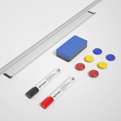 Magnetic Dry Erase Whiteboard - 46 x 33 Inch White Board - 4 x 3 Large Wall-Mounted Board with Silver Aluminum Frame, 1 Magnetic Eraser, 2 Pen, Detachable Marker Tray, 6 Magnets