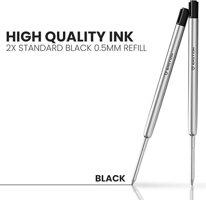 BASTION® Premium Pen Refill, Deeply Pigmented Ink for All Bastion Bolt Action Luxury Pens, Standard Ink Refill with 0.55mm Fine Tip - Black, 2 Pieces