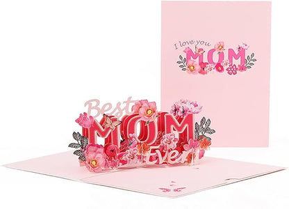Floral Pop-Up Card - I Love You Mom, Mother's Day, 7.87"x5.91"x0.2"