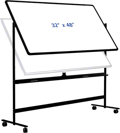 Mobile Whiteboard Easel Style Dry Erase Board Double Sided Reversible White Board 48 Inch x 32 Inch Height Adjustable with Caster Sturdy Perfect for Offices Schools and Presentations