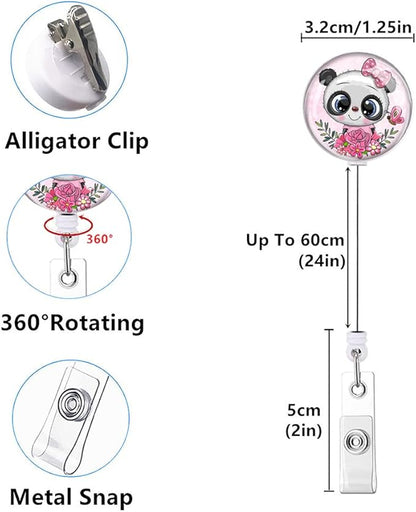 Retractable ID Badge Holder,Nurse Badge Reels with Clip,Name Card Holders for Office Worker Doctor Nurse （3 Pack Pretty Panda）