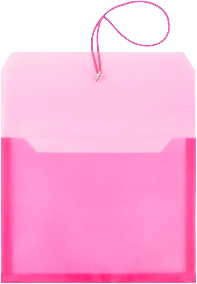 JAM PAPER Plastic Expansion Envelopes with Elastic Band Closure - Letter Booklet - 9 3/4 x 13 with 2.5 Inch Expansion - Pink - 12/Pack