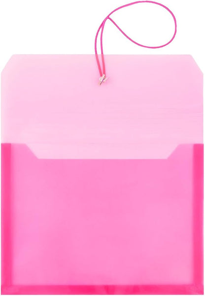 JAM PAPER Plastic Expansion Envelopes with Elastic Band Closure - Letter Booklet - 9 3/4 x 13 with 2.5 Inch Expansion - Pink - 12/Pack