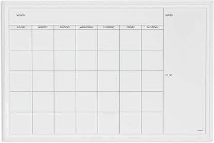 U Brands Magnetic Dry Erase Calendar Board, 30"x20", White Wood Style Frame, Includes Magnets