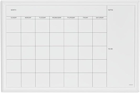 U Brands Magnetic Dry Erase Calendar Board, 30"x20", White Wood Style Frame, Includes Magnets