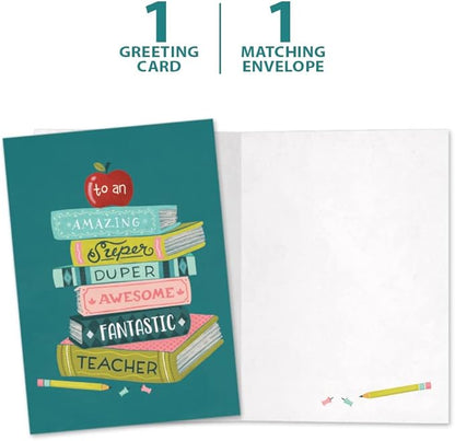 Tree-Free Greetings Teacher Appreciation Cards - Artful Designs - 1 Card + Matching Envelopes - Made in USA - 100% Recycled Paper - 5"x7" - Lighthearted, For Teacher, Awesome Fantastic Teacher (GO64426)