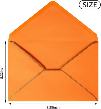 50 Pack Dark Orange A7 Envelopes 5 x 7 Self-Adhesive V Flap Envelopes with Gold Border for Office, Greeting Card, Wedding, Graduation, Baby Shower, Parties, Invitations (5x7 inches)