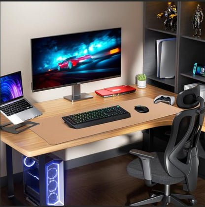 Leather Desk pad Protector,47 * 17in Large Desk mat with Natural Cork & PU Leather,Mouse pad,Non-Slip Office Desk Mat,Waterproof Desk Writing Pad for Office and Home (Light Blue)