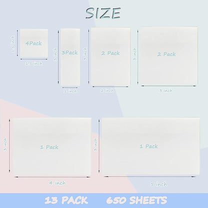 Transparent 650 Sheets, Clear, See Through Invisible Translucent Sticky Notes for School, Office 13 Packs, (1.5"x1.5" , 3"x1" , 3"x2" , 3"x3", 3"x4" ,3"x5")