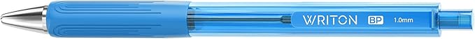 Writon Retractable Ballpoint Pens, Triangle Grip and Barrel, 1.0mm Medium Point, Light Blue Ink, 12 Pack