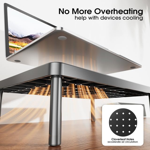 Monitor Stand for Desk - Ergonomic Monitor Riser, Laptop Stand with Non-Slip Pads, Sturdy & Stable Computer Stand with Cooling Holes, Desk Organizer for Laptop, Printer, 14.1''×9.4''×3.9''