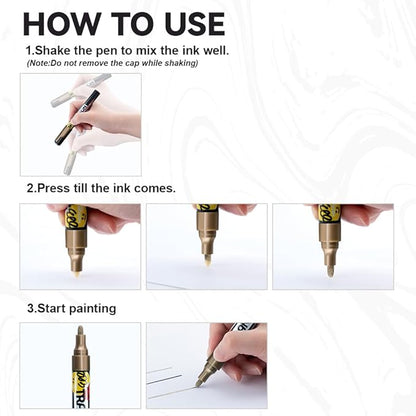 TRANSON 2 Gold Paint Markers for Fabric Rock Craft Diy Painting Medium Tip Oil Based Waterproof
