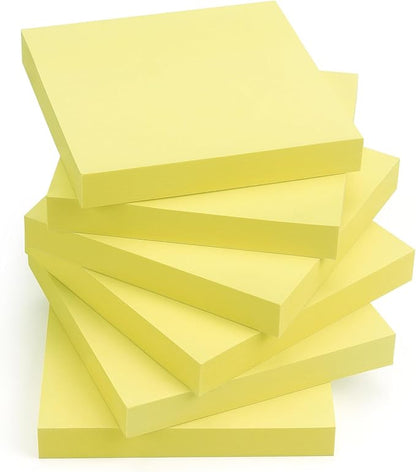 Sticky Notes 3x3 Self-Stick Notes Pads with 6 Bright Colors, Easy to Post for Office, Shool, Home, 6 Pads/Pack, 100 Sheets/Pad (Yellow)