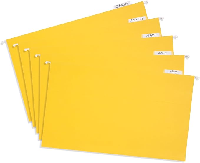 25 Blue Summit Supplies Yellow Legal Size Hanging File Folders - Durable 11pt Paper, Hanging Legal File Folders Yellow with Plastic Tabs and Inserts, Legal Size Filing, Hanging Legal Size File Folders