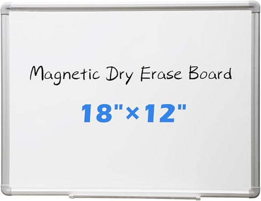 DEVELOP 12x18 Inch Magnetic Dry Erase Board with Detachable Tray, Wall Mountable Small Whiteboard for Office, Kitchen, Classroom - Silver Aluminum Frame, Hanging Hardware Included