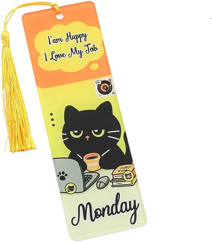 1pc Cute Pet Cat Tassel Bookmark - Acrylic Bookmarks for Book Lovers, Gifts for Teachers Students Reading Markers Ideal Gift for Back to School Season (Yellow Fringe-1)