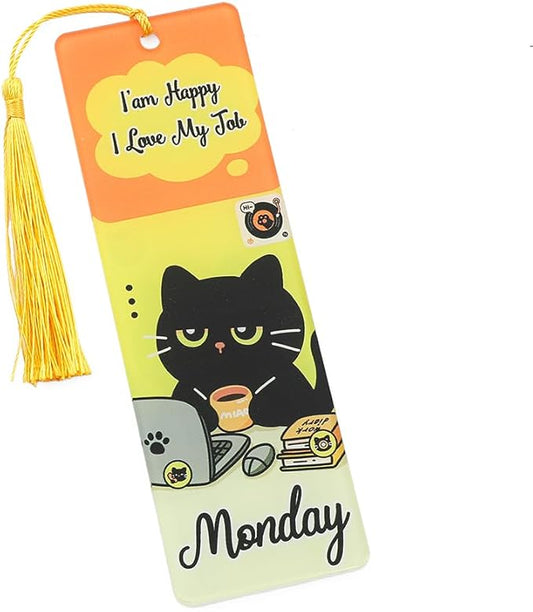 1pc Cute Pet Cat Tassel Bookmark - Acrylic Bookmarks for Book Lovers, Gifts for Teachers Students Reading Markers Ideal Gift for Back to School Season (Yellow Fringe-1)