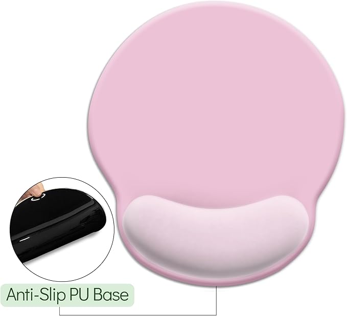 Pink Ergonomic Mouse Pad with Wrist Rest, Gaming Mousepad Gel Wrist Support with Non-Slip Pain Relief PU Base, Comfortable Computer Mouse Pads for Desk, Pink Office Desk Accessories Decor