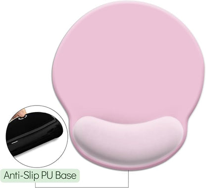 Pink Ergonomic Mouse Pad with Wrist Rest, Gaming Mousepad Gel Wrist Support with Non-Slip Pain Relief PU Base, Comfortable Computer Mouse Pads for Desk, Pink Office Desk Accessories Decor