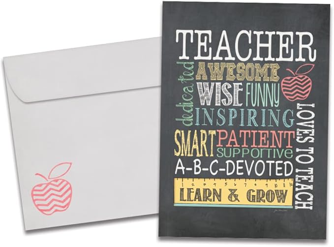 Tree-Free Greetings Teacher Appreciation Cards - Artful Designs - 1 Card + Matching Envelopes - Made in USA - 100% Recycled Paper - 5"x7" - Lighthearted, For Teacher, Awesome Teacher (GO64452)
