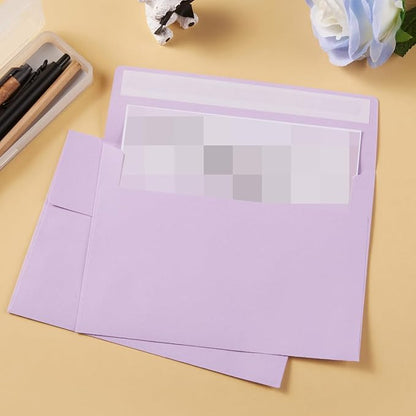 Wishop 100 Pack Light Purple A7 Envelopes Self-Adhesive 5x7 Envelopes for Invitations, 5x7 Greeting Cards (Light Purple, 5.24 x 7.21 Inches)