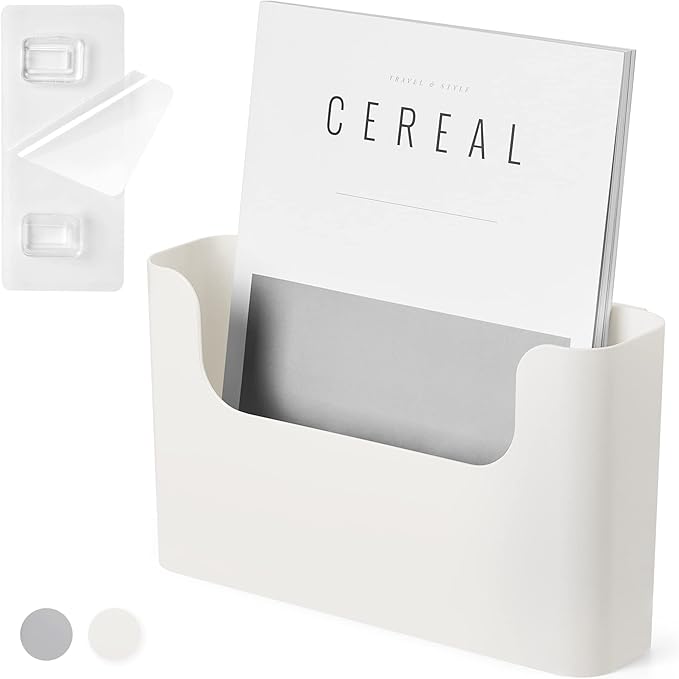 YOHOM No Drilling File Holder Wall Mails Magazines Organizer Adhesive Door Mount, Single Pocket, (White 1)