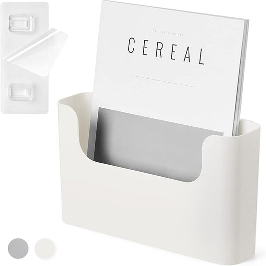 YOHOM No Drilling File Holder Wall Mails Magazines Organizer Adhesive Door Mount, Single Pocket, (White 1)