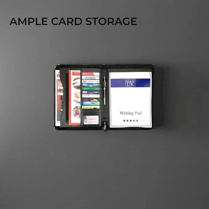 H&S A4 Portfolio Folder with Ring Binder Mechanism - Leather Conference Padfolio with Legal Writing Pad - A4 Document Folder with 11 Business Card Slots for Men