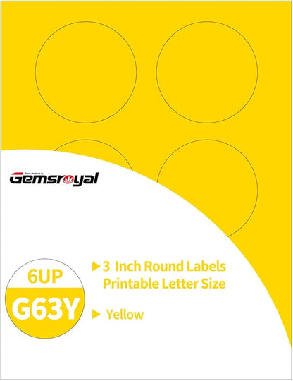 3 Inch Yellow Round Labels,20 Sheets,6 Circles per Sheet, Matte Yellow Color Coding Labels for Laser/Inkjet Printers,Colorful Dot Stickers Printable 3" Diameter,Letter Size