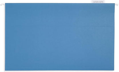 25 Blue Summit Supplies Legal Size Hanging File Folders - Durable 11pt Paper, Blue Hanging Folders with Tabs and Inserts, Fits Legal Size Filing Cabinets, 25 Pack