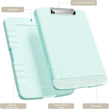 Piasoenc Clipboard with Storage, 8.5 x 11 Organization Box with Pen Holder and A4 Legal Paper Folder, Heavy Duty Plastic, Folio & Side-Opening, Low Profile Clip, for Nurses, Teachers, Blue